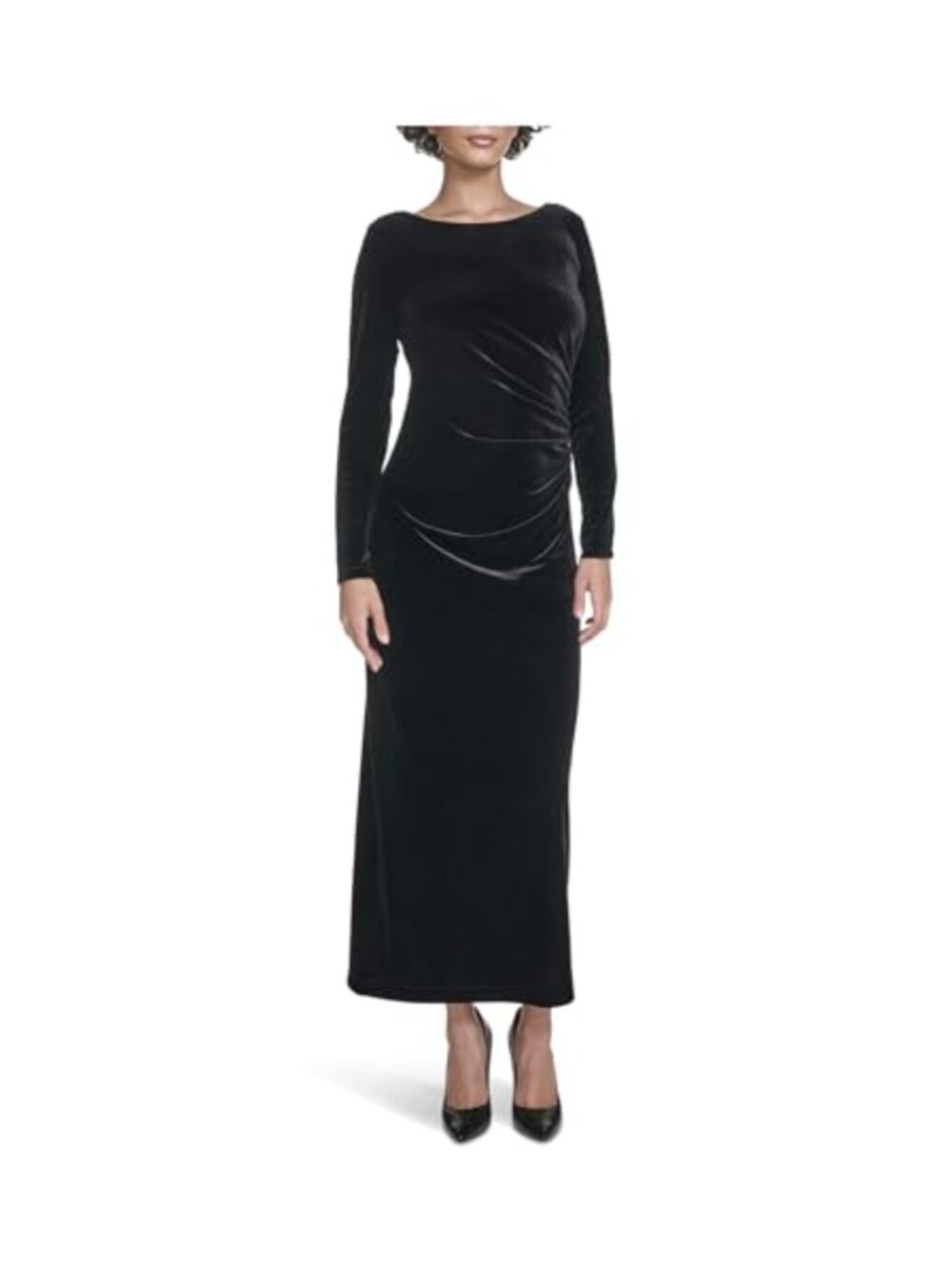 Long Sleeve Round Neck Velvet Straight Maxi Dress
